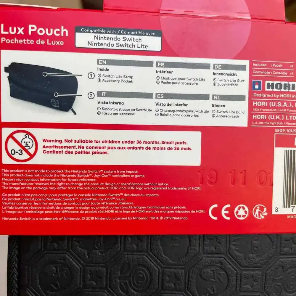 Nintendo Switch Super Mario Pouch Lite Black Embossed Logos Zippers
